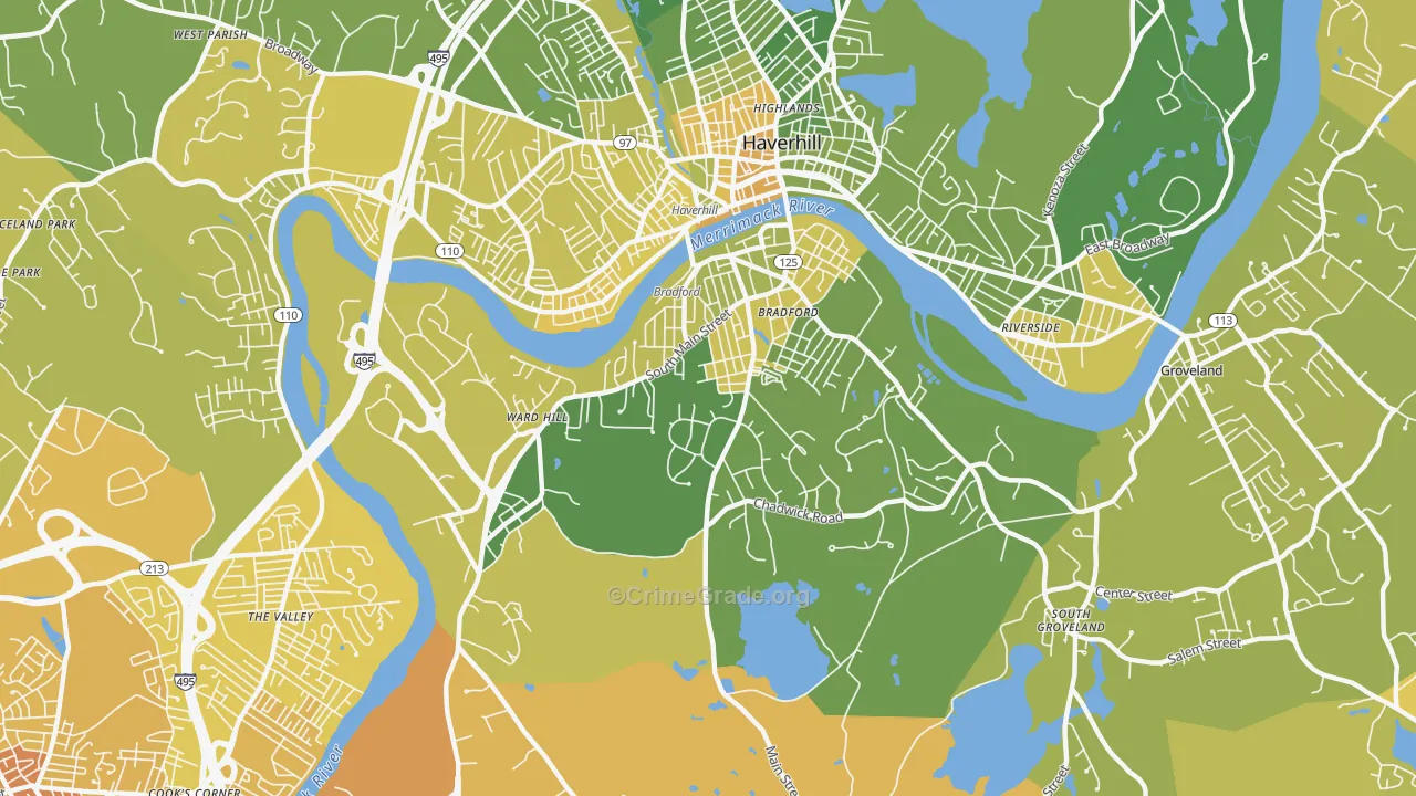 Bradford, Haverhill, MA Map of Murder Rates