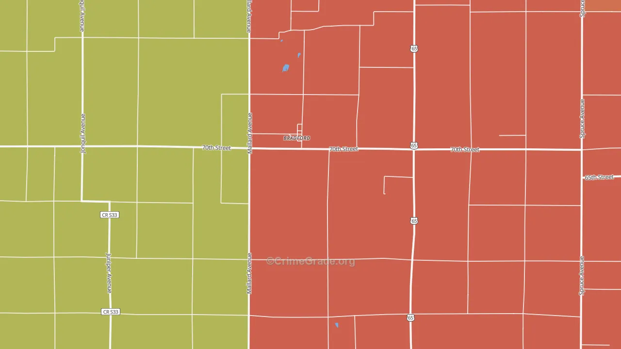 Bradford, IA Map of Murder Rates
