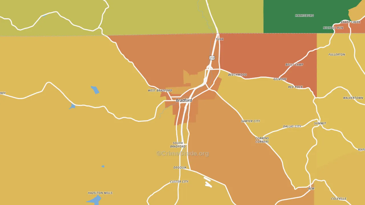 Bradford, PA Map of Murder Rates