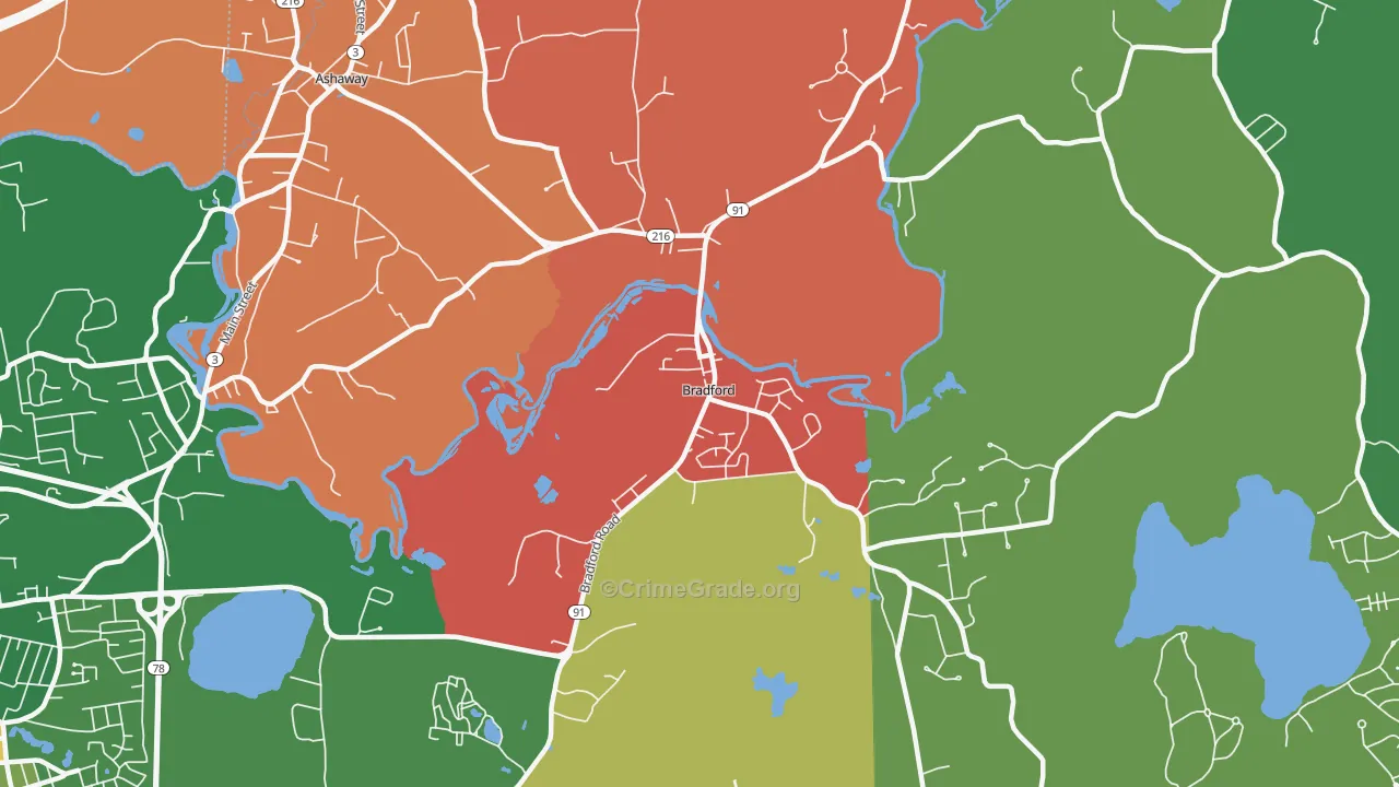 Bradford, RI Map of Murder Rates