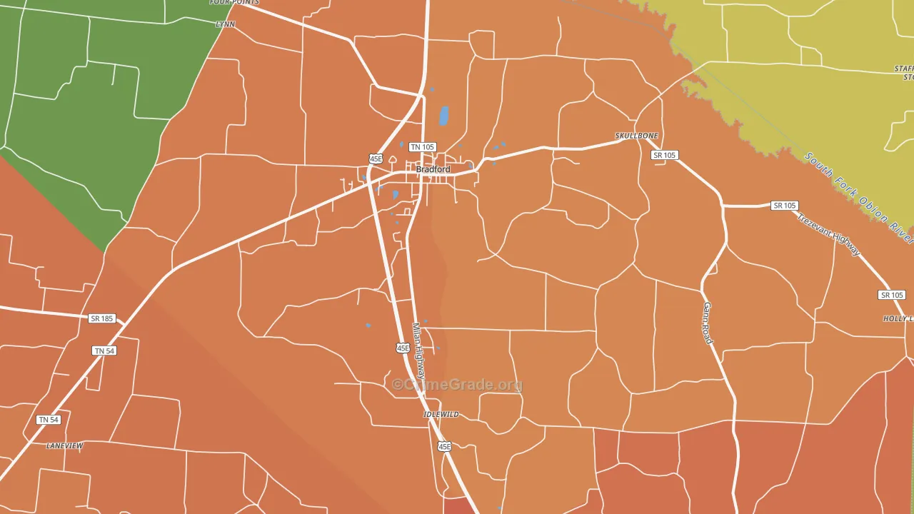 Bradford, TN Map of Murder Rates