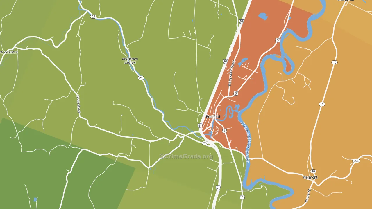 Bradford, VT Map of Murder Rates