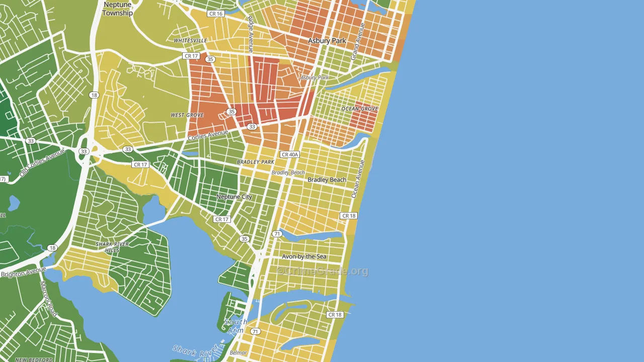 Bradley Beach, NJ Map of Murder Rates