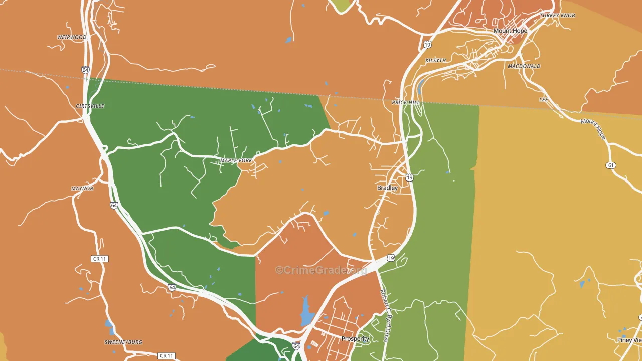 Bradley, WV Map of Murder Rates