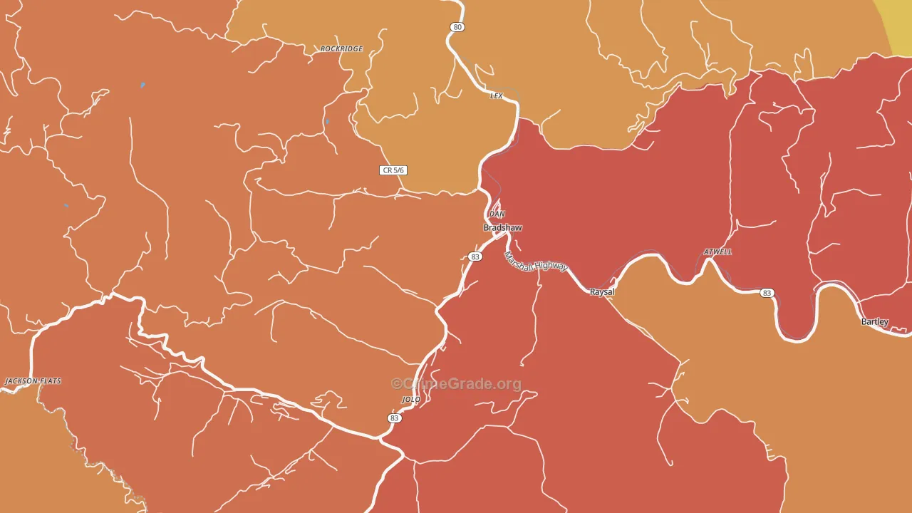 Bradshaw, WV Map of Murder Rates
