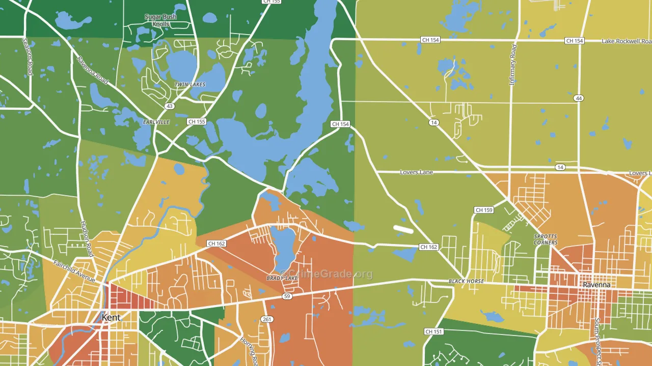 Brady Lake, OH Map of Murder Rates