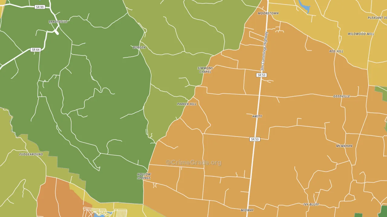Bradyville, TN Map of Murder Rates