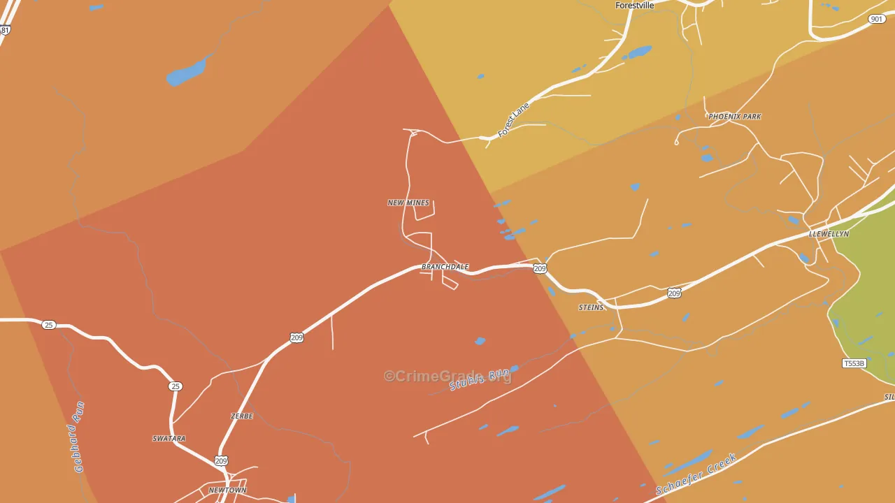 Branchdale, PA Map of Murder Rates