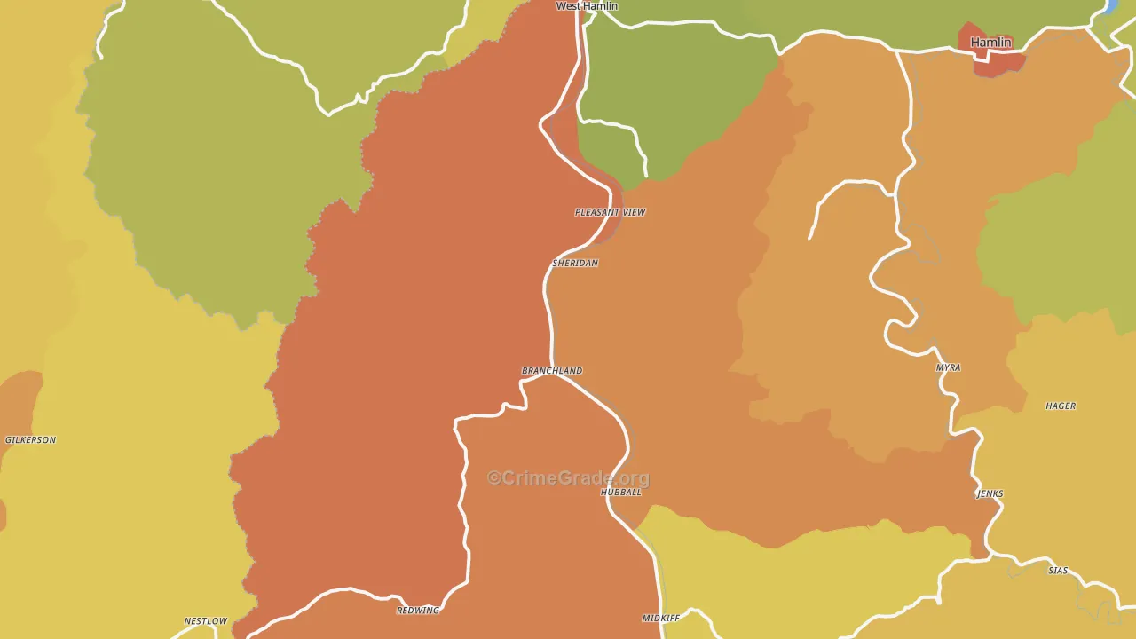 Branchland, WV Map of Murder Rates
