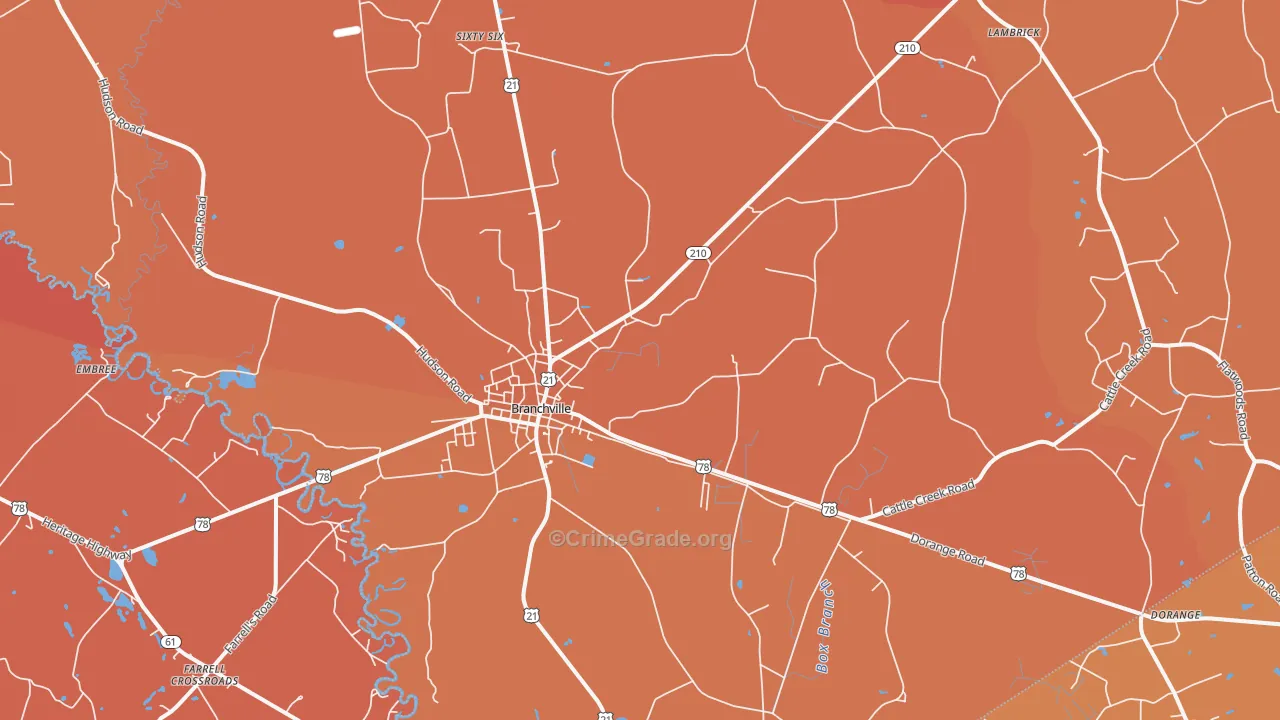 Branchville, SC Map of Murder Rates
