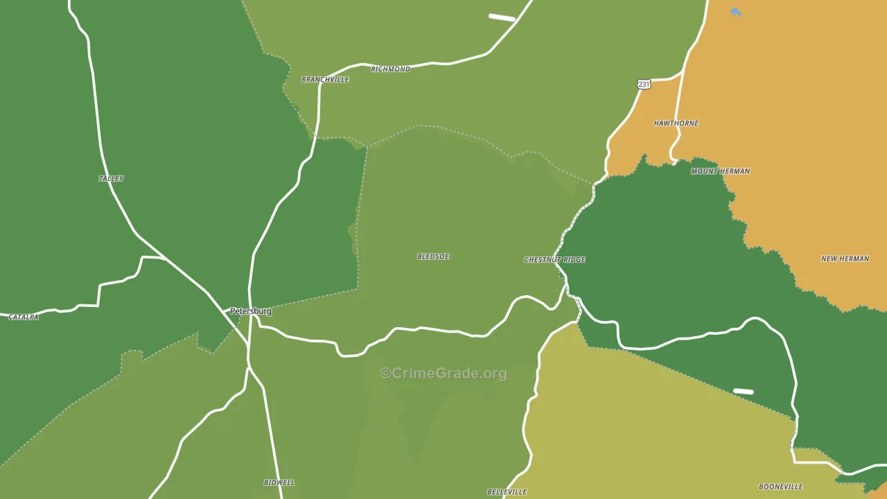 Branchville, TN Map of Murder Rates
