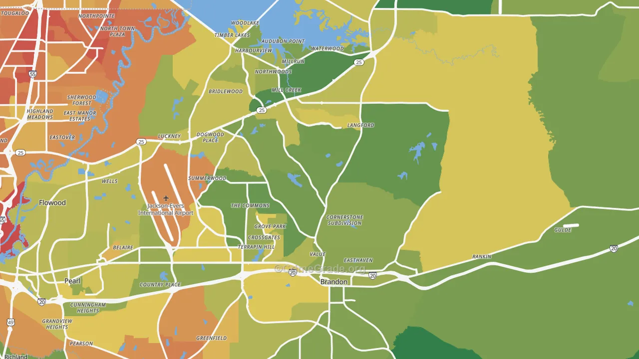 Brandon, MS Map of Murder Rates