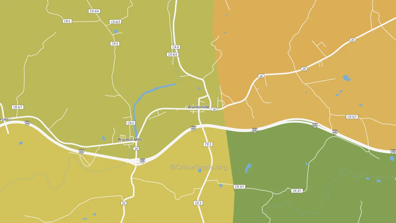 Brandonville, WV Map of Murder Rates
