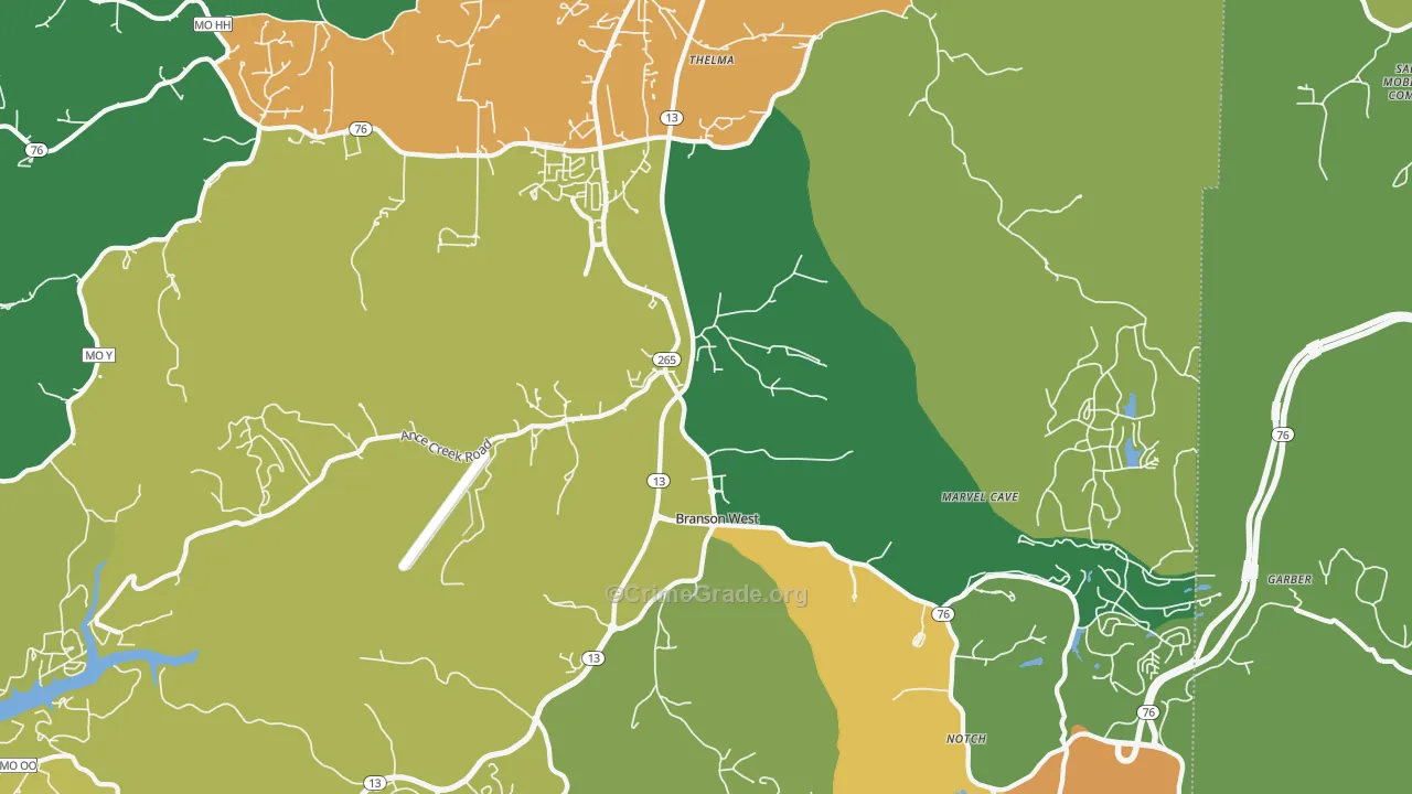 Branson West, MO Map of Murder Rates
