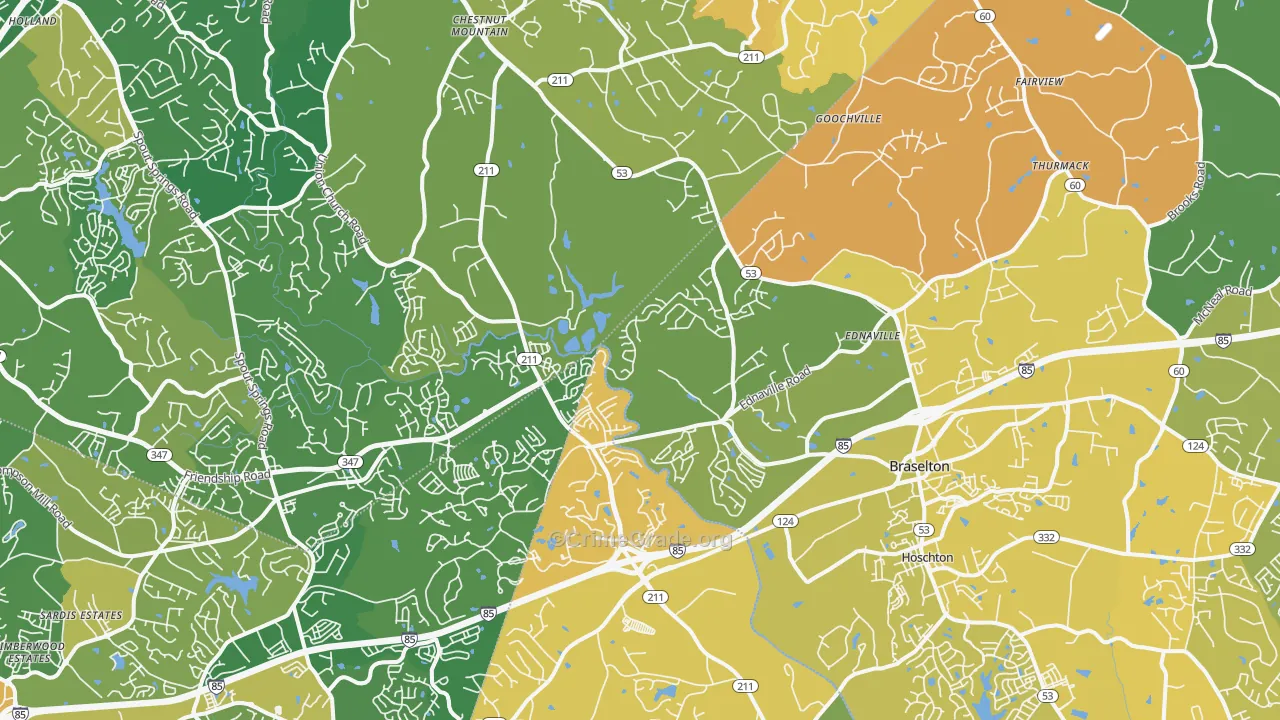 Braselton, GA Map of Murder Rates