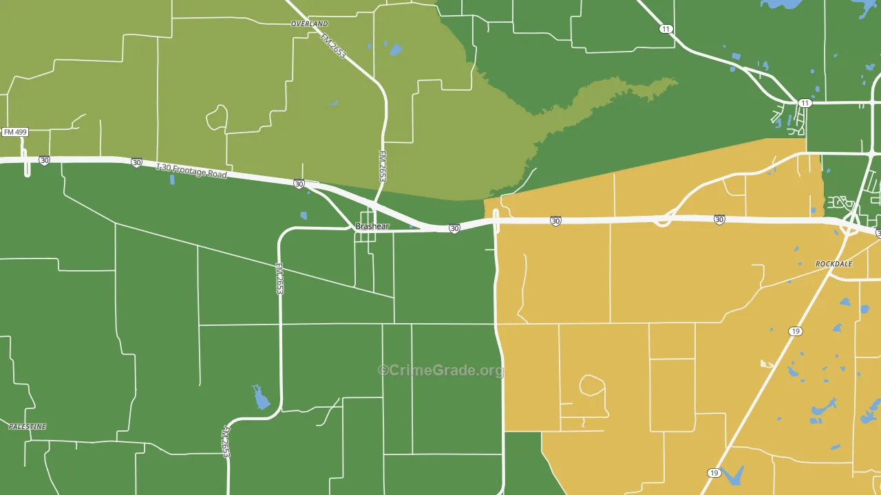 Brashear, TX Map of Murder Rates