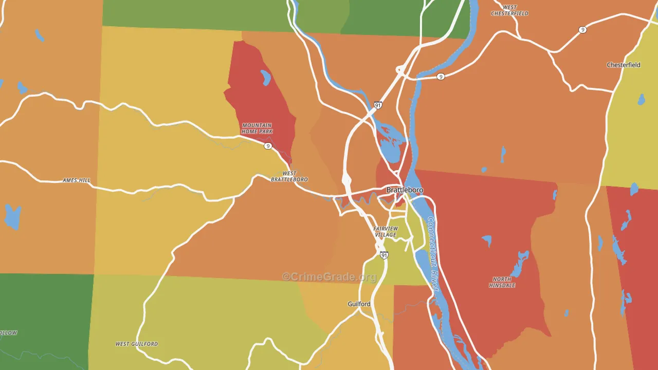 Brattleboro, VT Map of Murder Rates
