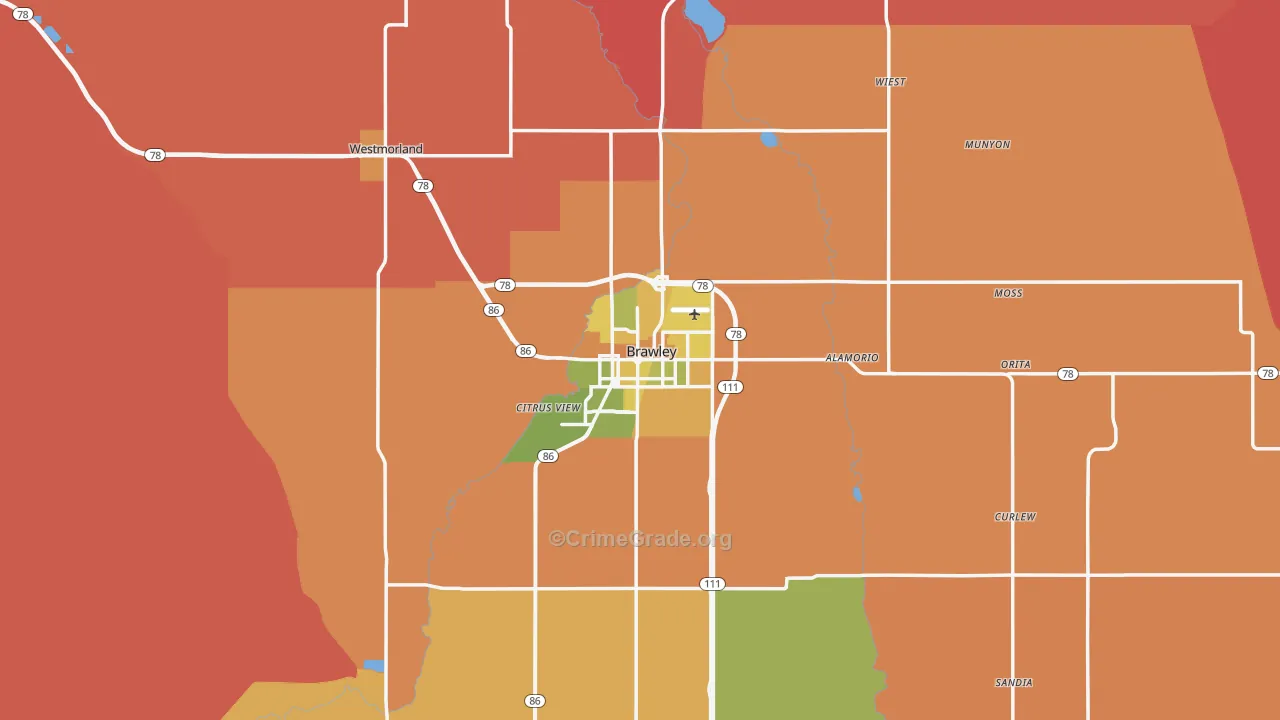 Brawley, CA Map of Murder Rates