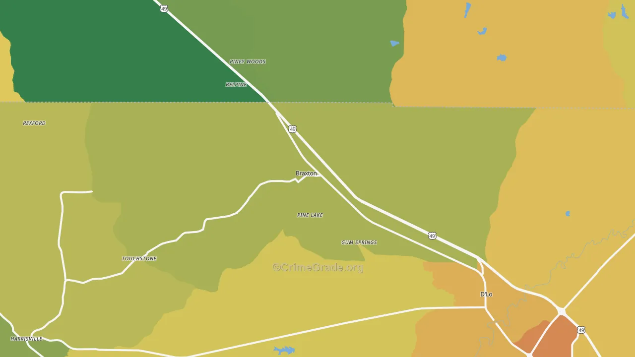 Braxton, MS Map of Murder Rates