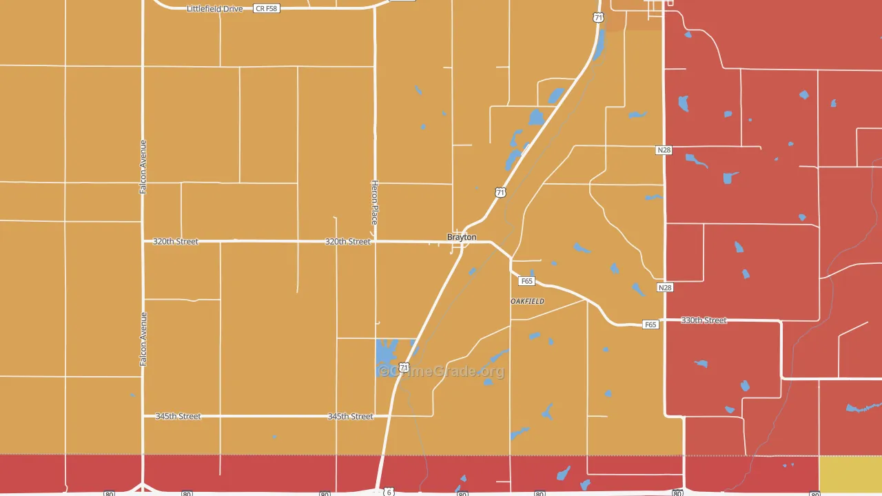 Brayton, IA Map of Murder Rates