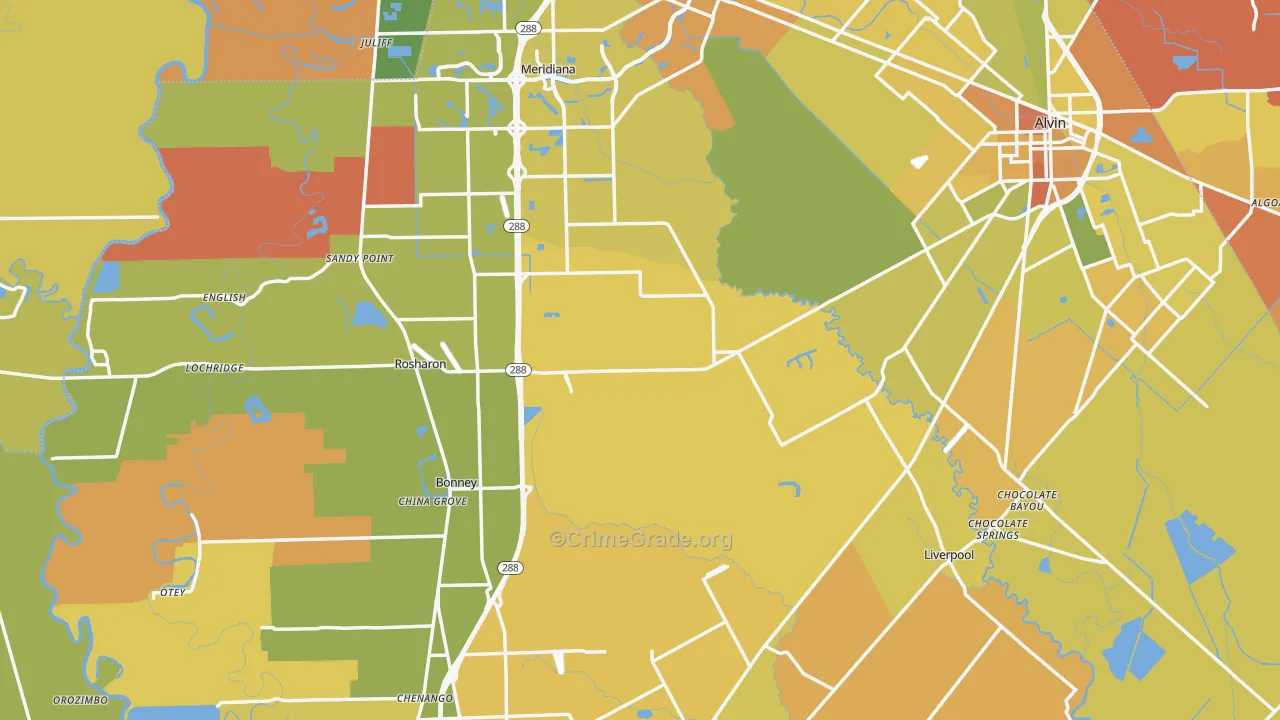 Brazoria County, TX Map of Murder Rates
