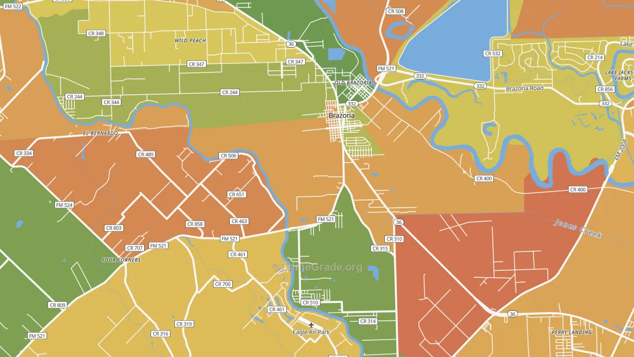 Brazoria, TX Map of Murder Rates
