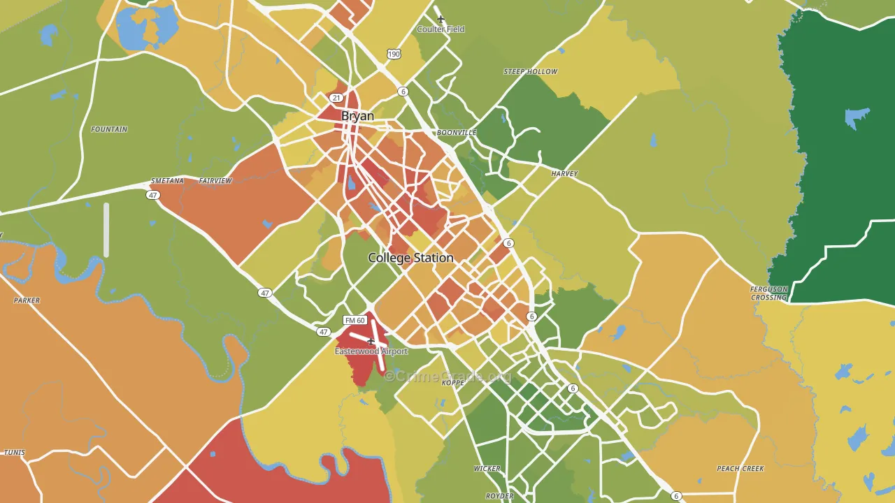 Brazos County, TX Map of Murder Rates