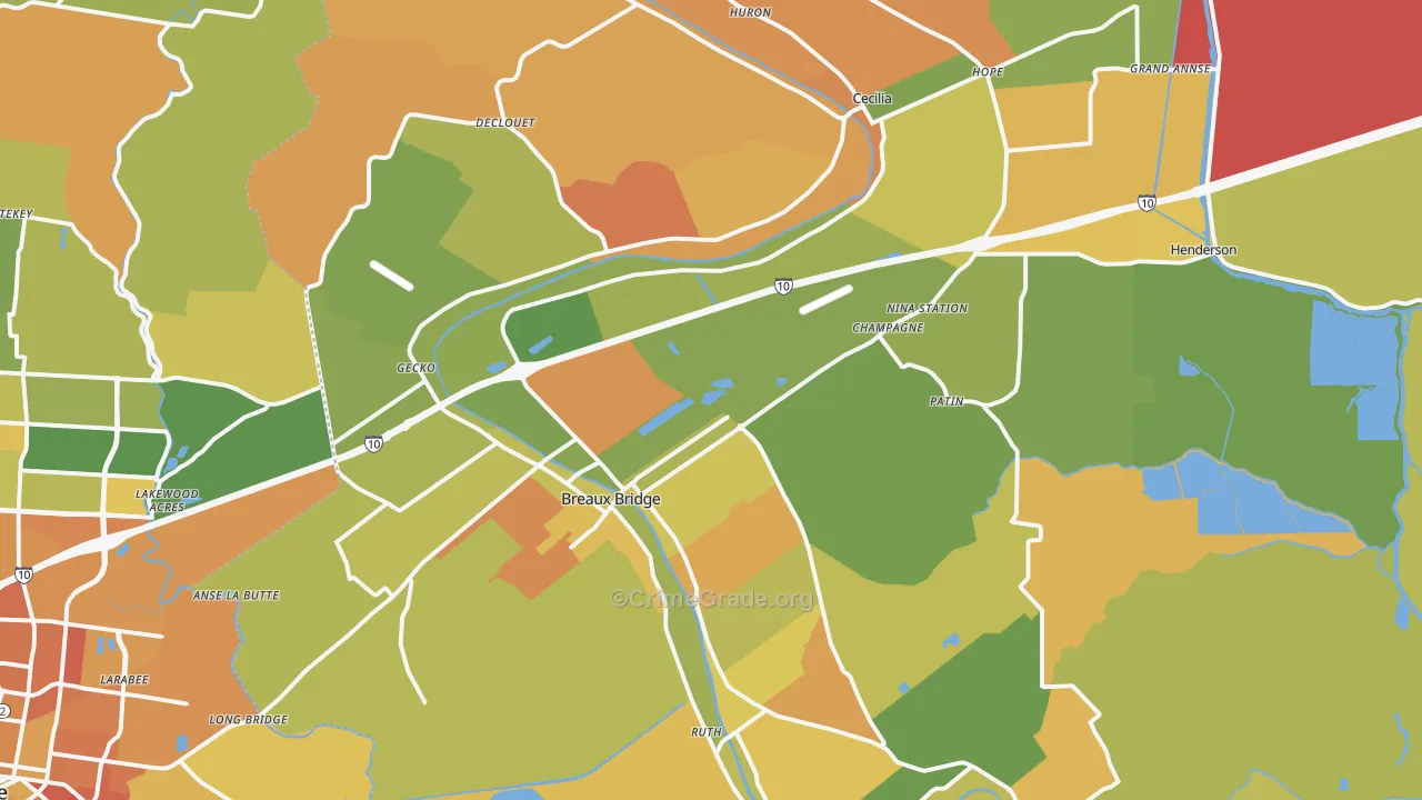 Breaux Bridge, LA Map of Murder Rates