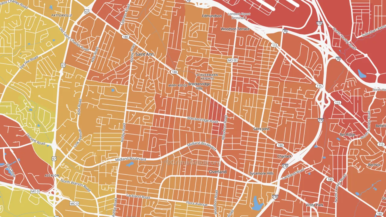 Breckenridge Hills, MO Map of Murder Rates