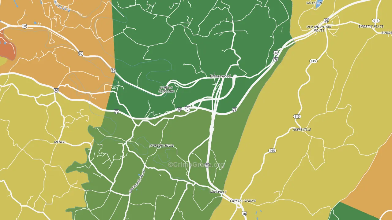 Breezewood, PA Map of Murder Rates