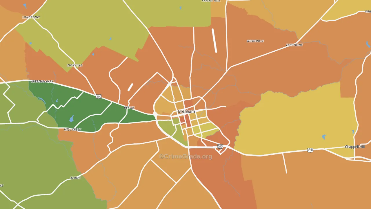 Brenham, TX Map of Murder Rates