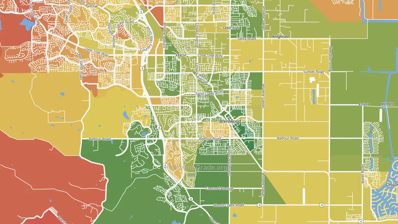 Brentwood, CA Map of Murder Rates