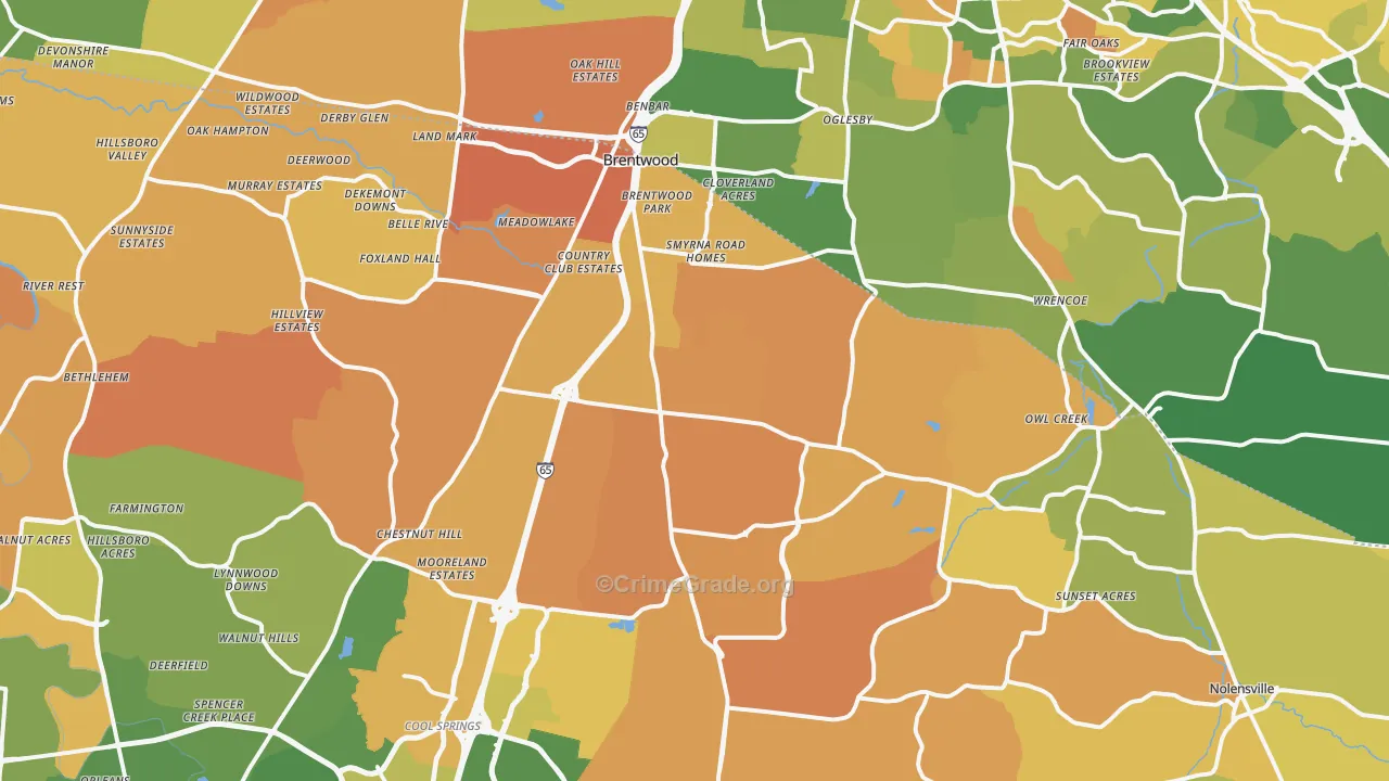 Brentwood, TN Map of Murder Rates