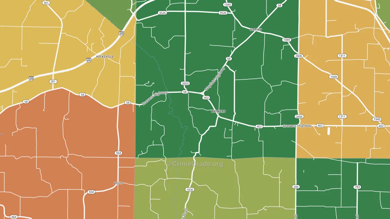Brewers, KY Map of Murder Rates