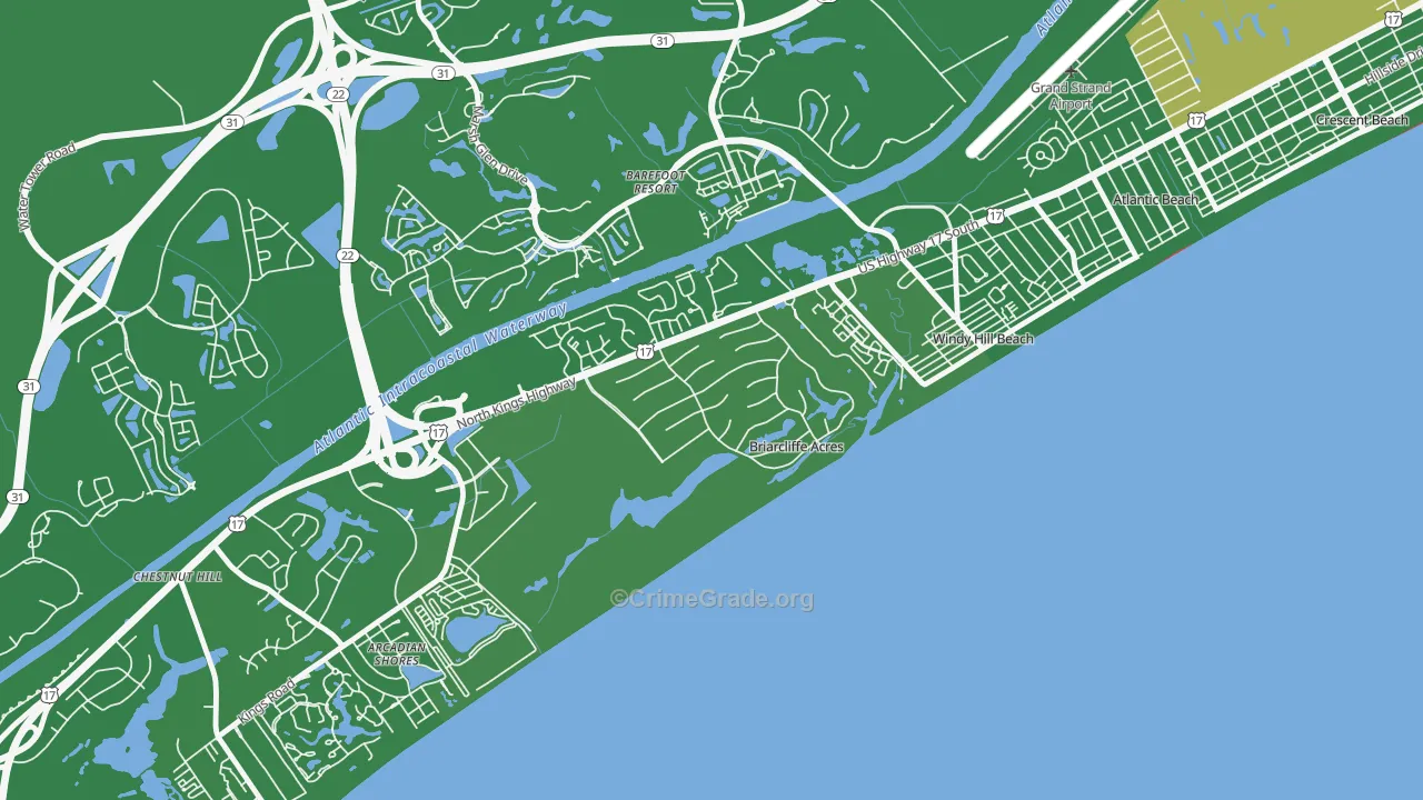 Briarcliffe Acres, SC Map of Murder Rates