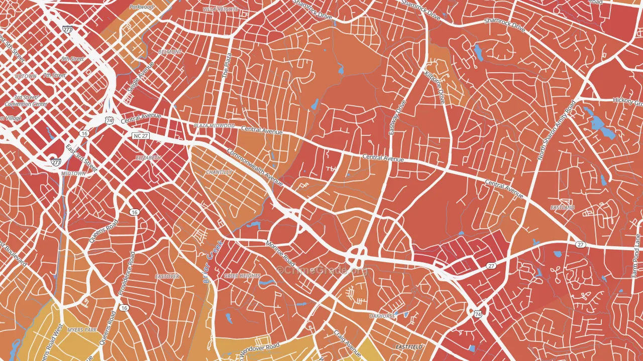 Briarcreek-Woodland, Charlotte, NC Map of Murder Rates
