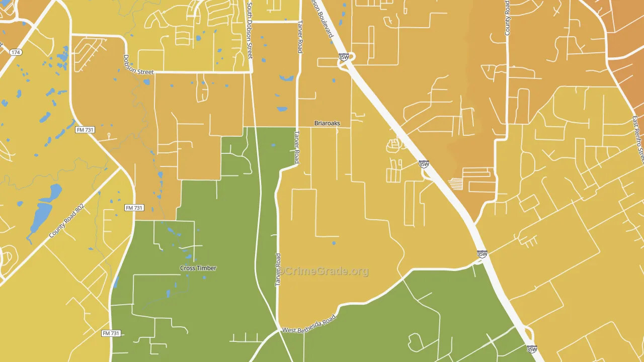 Briaroaks, TX Map of Murder Rates