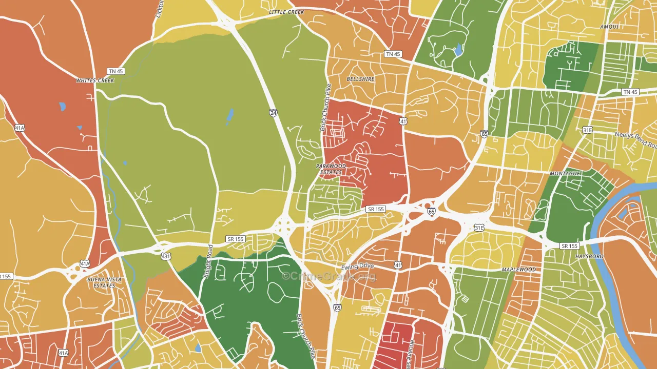 Brick Church Bellshire, Nashville, TN Map of Murder Rates