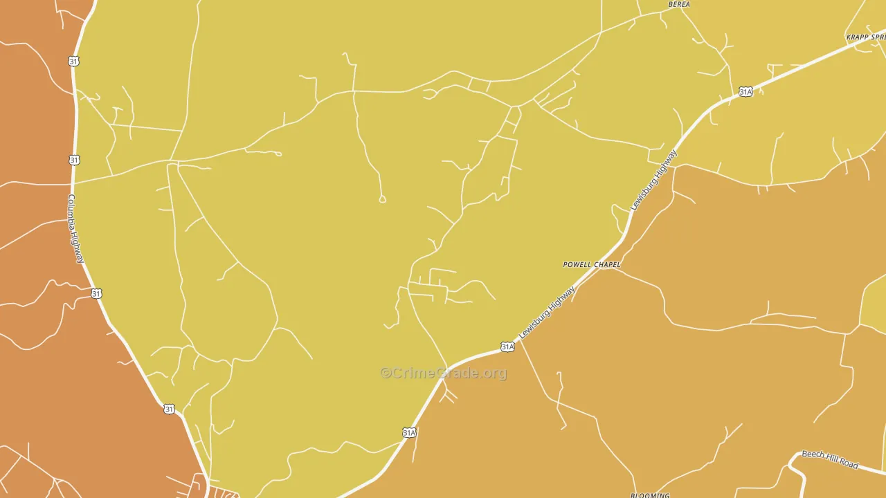 Brick Church, TN Map of Murder Rates