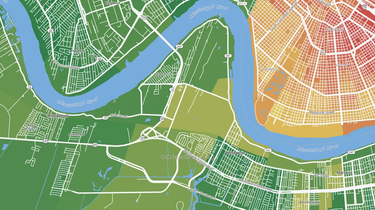 Bridge City, LA Map of Murder Rates