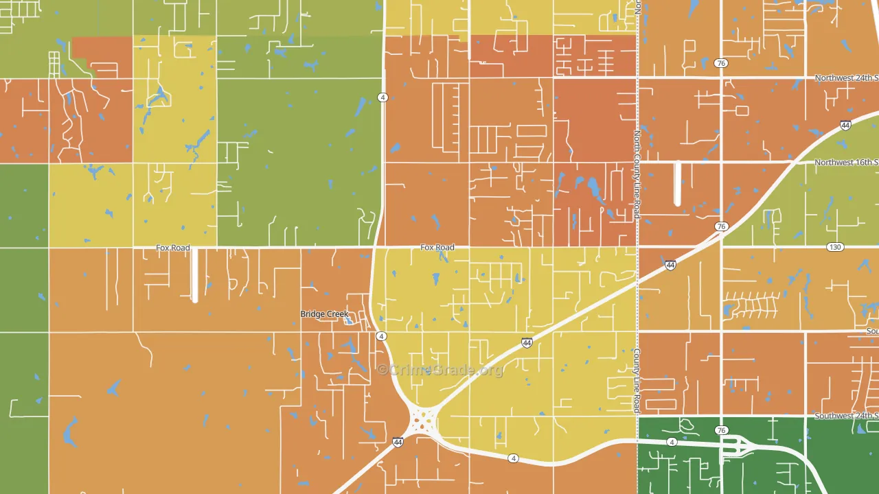 Bridge Creek, OK Map of Murder Rates