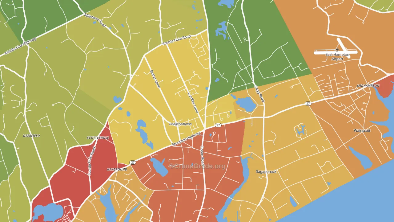 Bridgehampton, NY Map of Murder Rates
