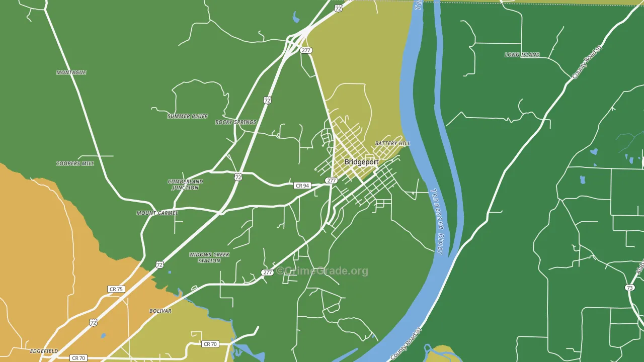 Bridgeport, AL Map of Murder Rates