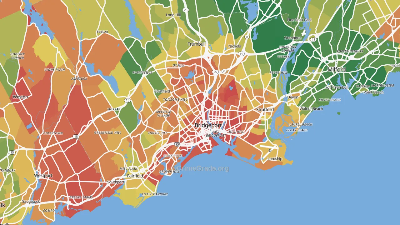 Bridgeport, CT Map of Murder Rates