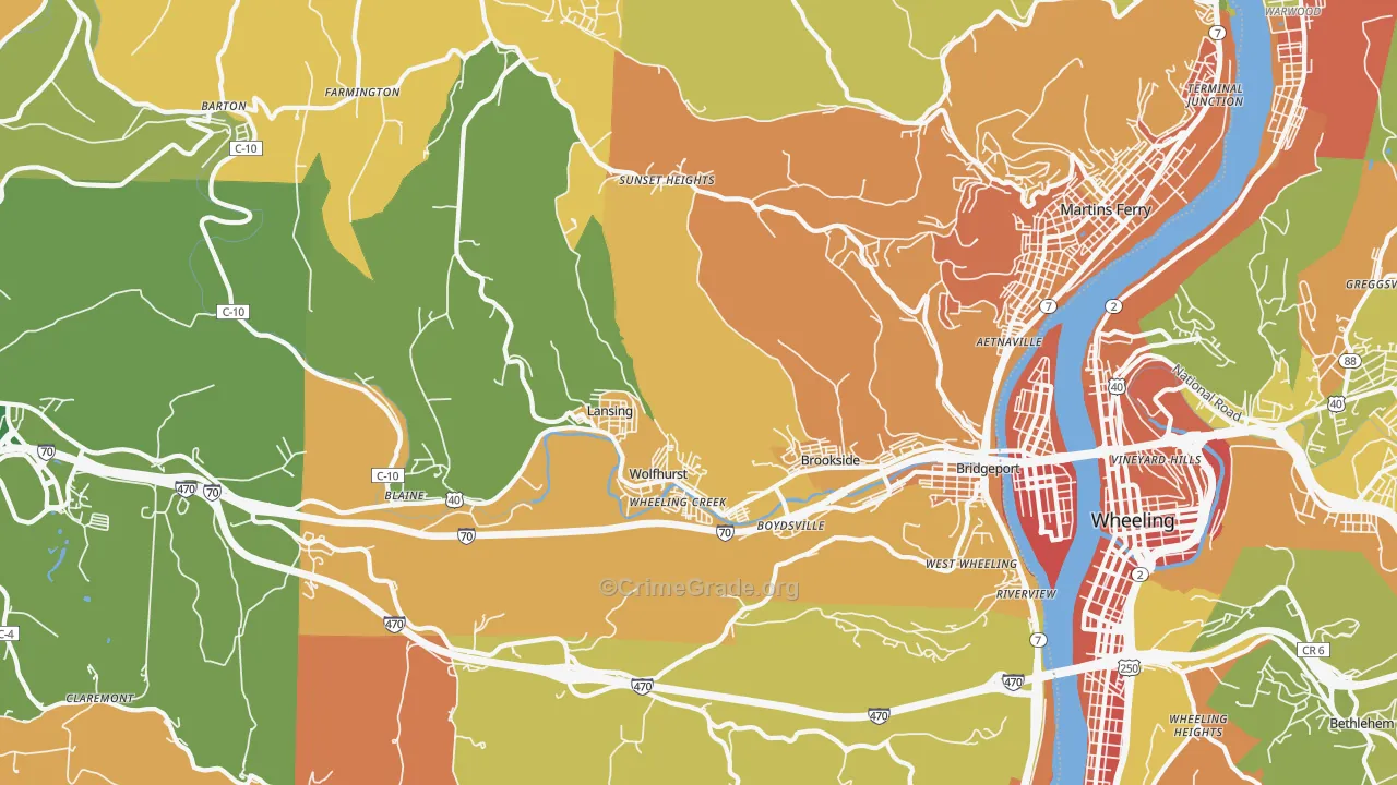 Bridgeport, OH Map of Murder Rates