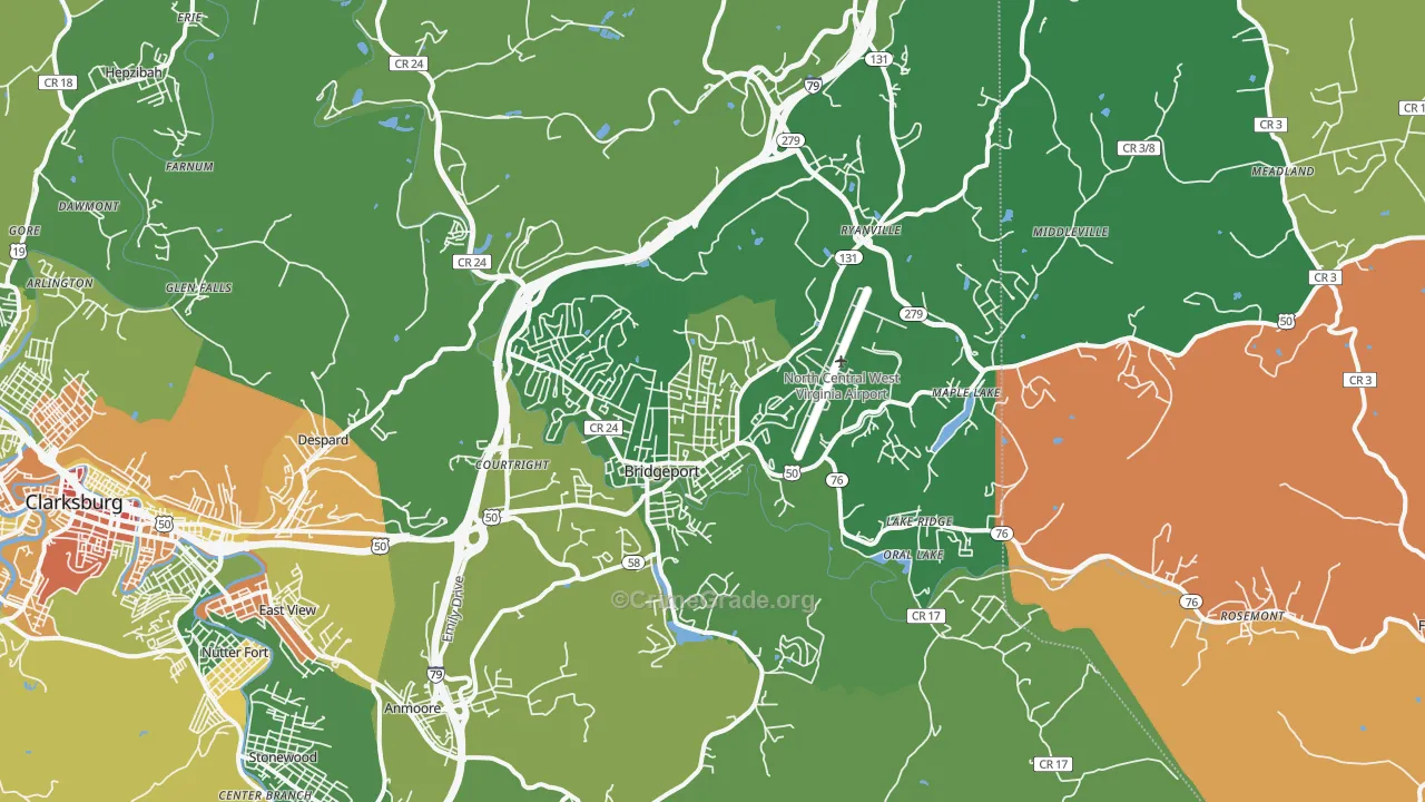 Bridgeport, WV Map of Murder Rates