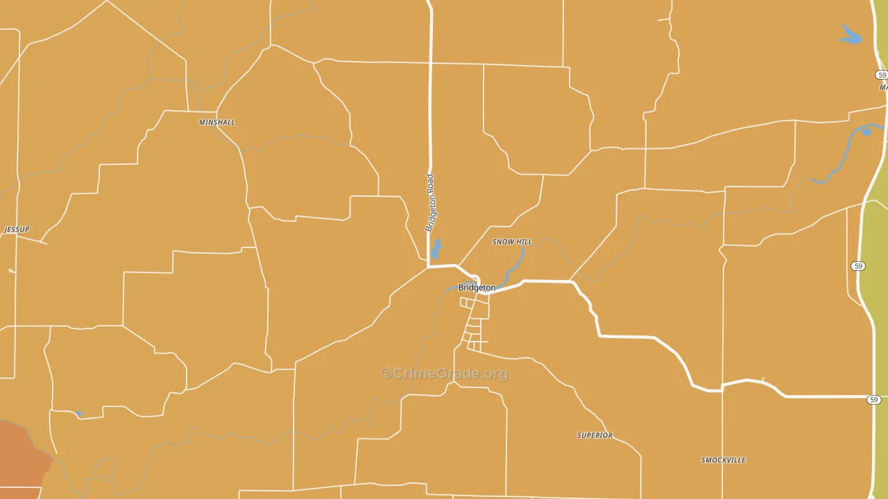 Bridgeton, IN Map of Murder Rates