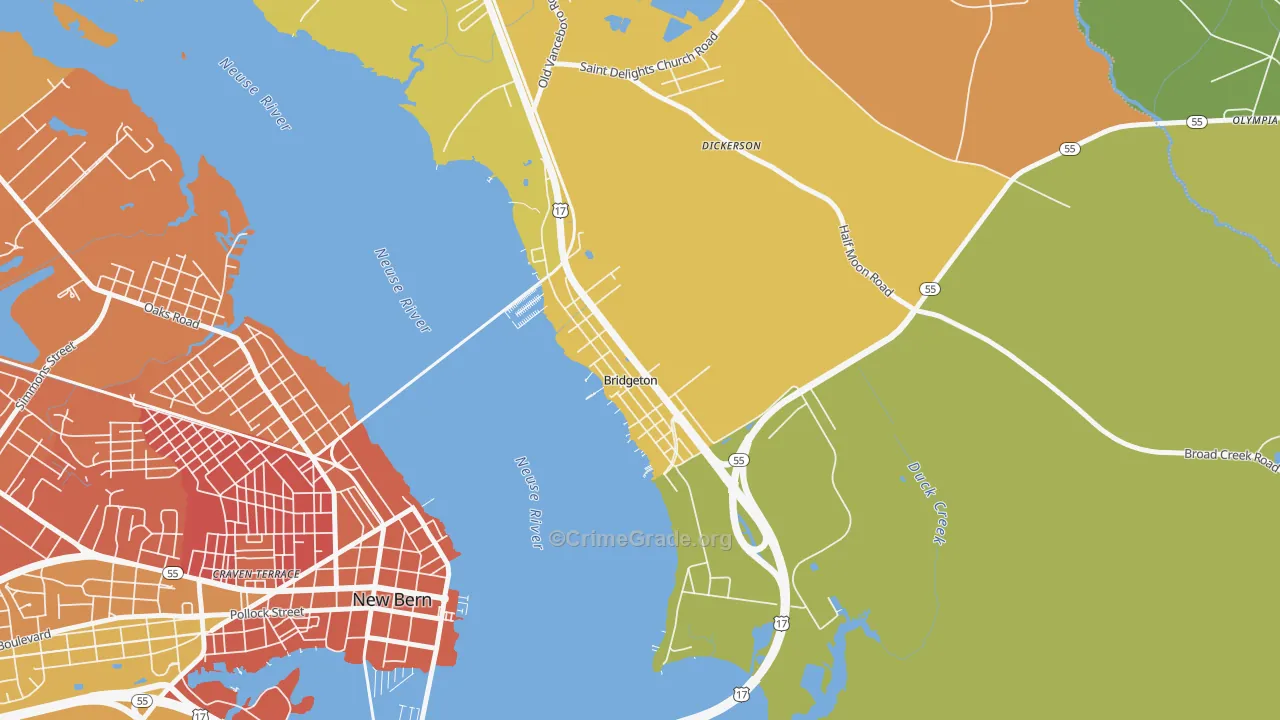 Bridgeton, NC Map of Murder Rates