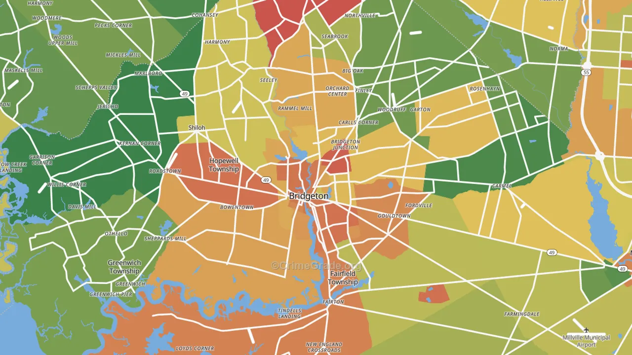 Bridgeton, NJ Map of Murder Rates