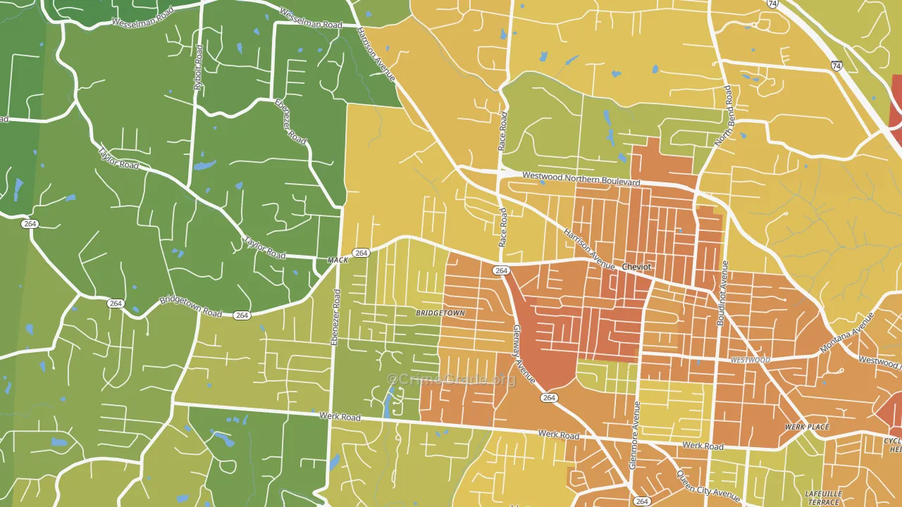 Bridgetown North, Cincinnati, OH Map of Murder Rates